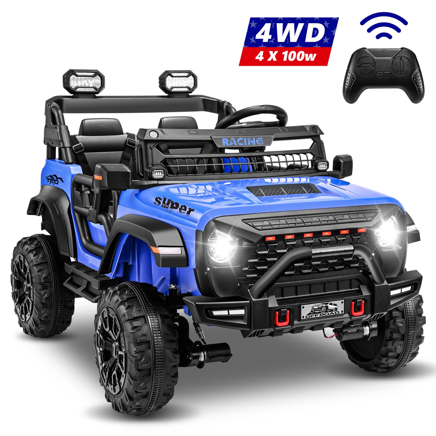 24V 9AH Kids Ride on Toys with Remote Control 400W Battery Powered Ride on Cars up to 5 MPH, Electric Truck Car W/ Bluetooth, 3 Speeds, LED Lights, Safety Belt, 4 Wheel Suspension, Blue