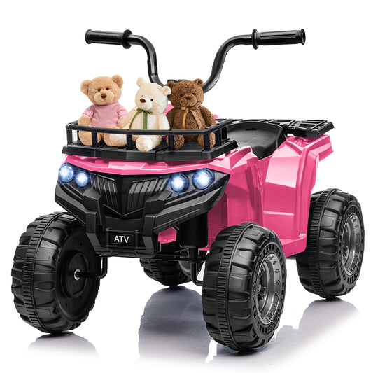 VIBESPARK 12 Volt Ride on Toys for Toddlers, Kids Ride on ATV 4-Wheeler Quad Electric Car with Storage Basket, Ride on Cars w/ Built-in Music, LED Lights, One-button Start, Pink