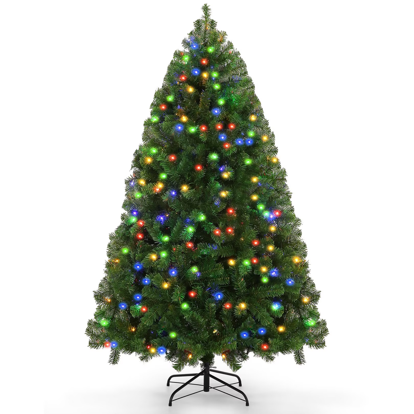 Farmdex 6ft Prelit Christmas Tree, Artificial Christmas Tree with 250 Multicolored Lights, 756 Tips, Metal Stand and Hinged Branches