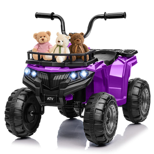 VIBESPARK 12 Volt Ride on Toys for Toddlers, Kids Ride on ATV 4-Wheeler Quad Electric Car with Storage Basket, Ride on Cars w/ Built-in Music, LED Lights, One-button Start, Purple