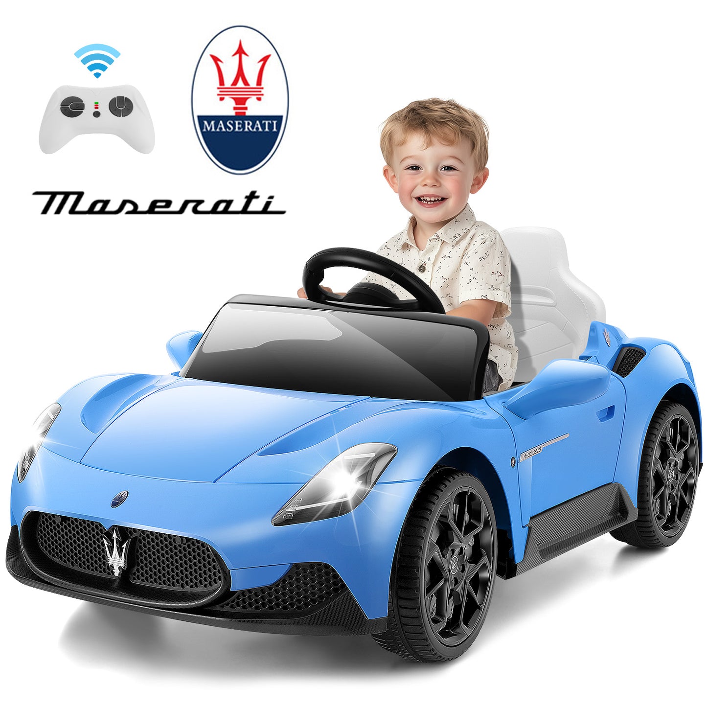 VIBESPARK 12V Licensed Maserati-MC20 Cielo Ride on Cars for Toddlers w/ Remote Control, Powered Ride on Toys, Kids Ride on Sports Car, Bluetooth, Soft Start, LED Lights, Blue