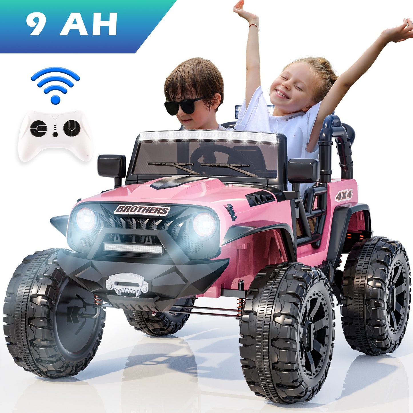 VIBESPARK 24V Ride on Truck Car 2-Seater Ride on Toys with Remote Control, 9AH Ride on Cars Electric Car for Kids w/ Bluetooth, Music, LED Head Lights & Rear Lights, Spring Suspension, Pink