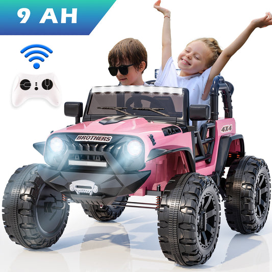 VIBESPARK 24V Ride on Truck Car 2-Seater Ride on Toys with Remote Control, 9AH Ride on Cars Electric Car for Kids w/ Bluetooth, Music, LED Head Lights & Rear Lights, Spring Suspension, Pink