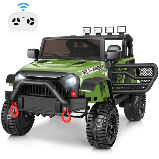 Vibespark 12V Ride on Truck Car with Remote Control, Electric Battery Powered Ride on Toys for Toddlers w/ Bluetooth Music, LED Lights, Spring Suspension, 3 Speeds, Green