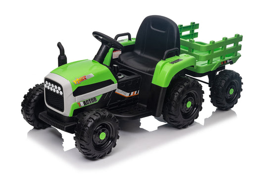 Vibespark 12V Ride on Tractor Toys with Trailer, 7AH Battery Powered Electric Car for Kids w/ Remote Control, Music Player, 3 Speeds, LED Lights, Tractor Ride on Toys, Green