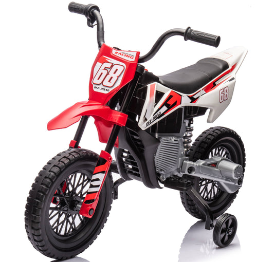 VIBESPARK 12V Electric Dirt Bike with Twist Grip Throttle, Kids Ride on Motorcycle with 2 Training Wheels, Suitable for Boys & Girls Ages 3-8, Bluetooth, MP3, Dual Motors, Spring Suspension