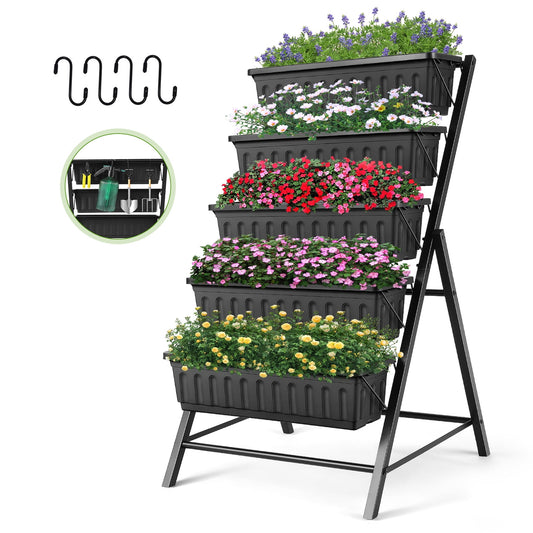VIBESPARK 4Ft Raised Garden Bed, Vertical Garden Planters with 5 Tier Plant Boxes, Elevated Planter for Vegetables Flower Herb Patio, 26in x 22.75in x 44.75in