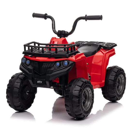 VIBESPARK 12V Battery Powered Ride on Toys, Kids Ride on ATV 4-Wheeler Quad Electric Car with One-Button Start, Ride on Toys for Toddlers W/ Storage Basket, Built-in Music, Bright LED Lights, Red