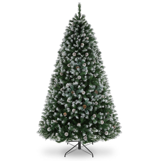 VIBESPARK 6FT Pre-Decorated Christmas Tree, Artificial Imitation Xmas Tree, Hinged Pine Tree with 756 PVC Branches, Foldable Metal Stand, 51 Pine Cones, Holiday Decorations, Indoor and Outdoor