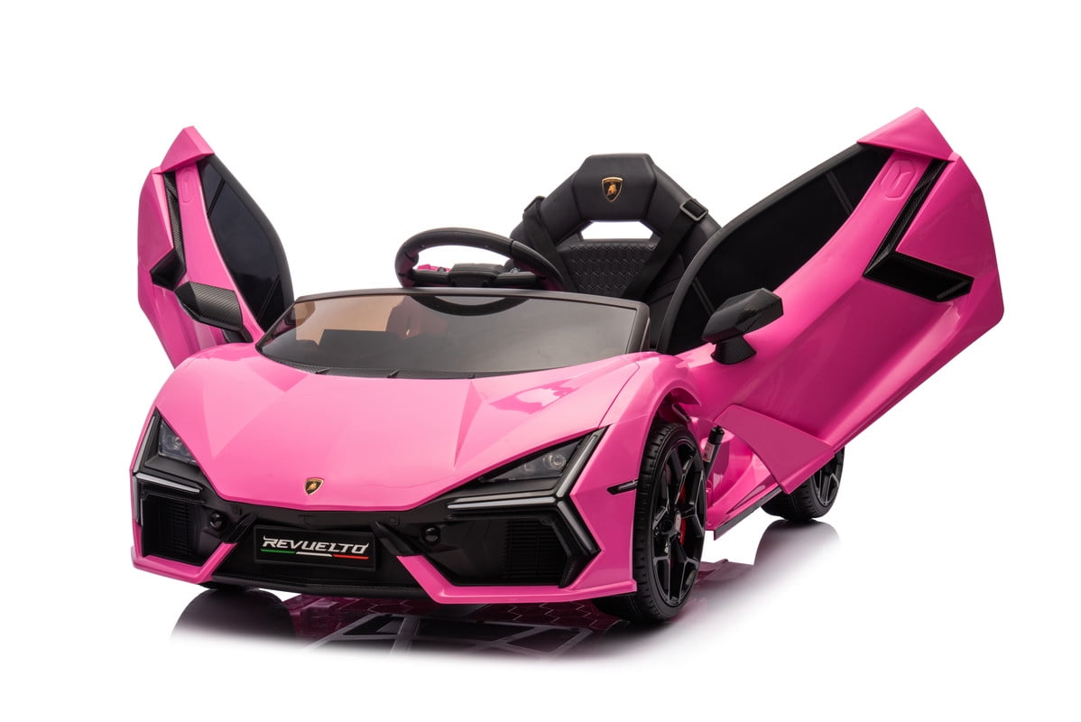 VIBESPARK 12V Licensed Lamborghini Ride on Cars, Ride on Toys for Toddlers with Remote Control, 3-point Safety Belt, Bluetooth, FM Radio, Musics, Scissor Doors, Aged 2-6, Pink