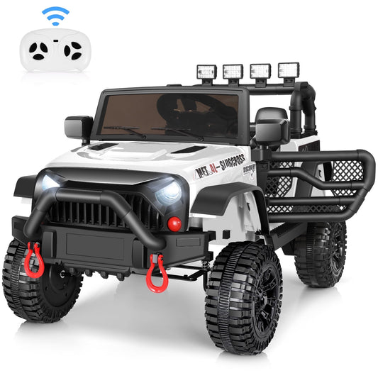 Vibespark 12V Ride on Truck Car with Remote Control, Electric Battery Powered Ride on Toys for Toddlers w/ Bluetooth Music, LED Lights, Spring Suspension, 3 Speeds, White