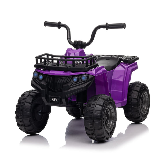 VIBESPARK 12V Battery Powered Ride on Toys, Kids Ride on ATV 4-Wheeler Quad Electric Car with One-Button Start, Ride on Toys for Toddlers W/ Storage Basket, Built-in Music, Bright LED Lights, Purple