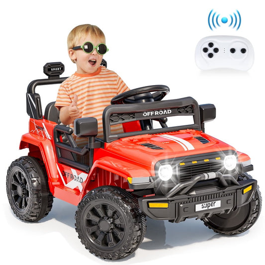 VIBESPARK 12V Ride on Truck Car, Ride on Toys for Toddlers with Remote Control, Electric Cars for Kids w/ 3-point Safety Belts, Built-in Music, LED Lights, Spring Suspension, Aged 3-6, Red