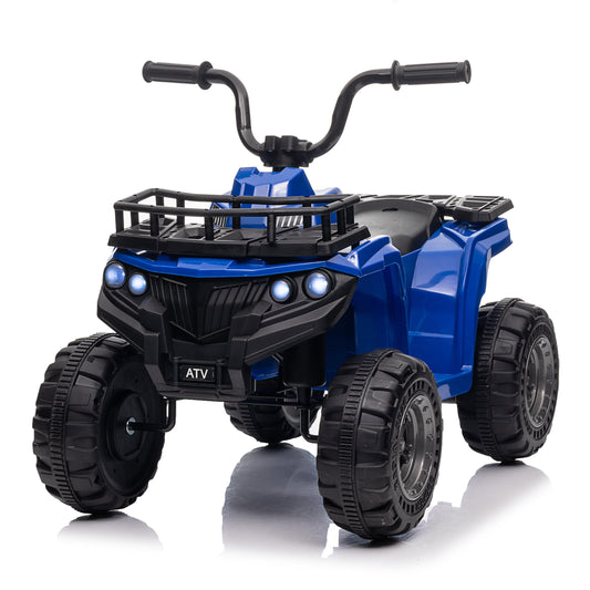VIBESPARK 12V Battery Powered Ride on Toys, Kids Ride on ATV 4-Wheeler Quad Electric Car with One-Button Start, Ride on Toys for Toddlers W/ Storage Basket, Built-in Music, Bright LED Lights, Blue