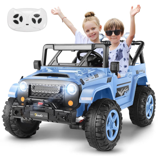 Vibespark 24V 2 Seater Kids Ride on Toys with Remote Control, 4×200W Motor, Electric Battery Powered Truck w/ 4 Wheels Spring Suspension, Bluetooth Music, Dust Cover, 3 Speeds, LED Lights, Dark Blue