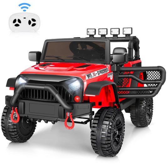 Vibespark 12V Ride on Truck Car with Remote Control, Electric Battery Powered Ride on Toys for Toddlers w/ Bluetooth Music, LED Lights, Spring Suspension, 3 Speeds, Red