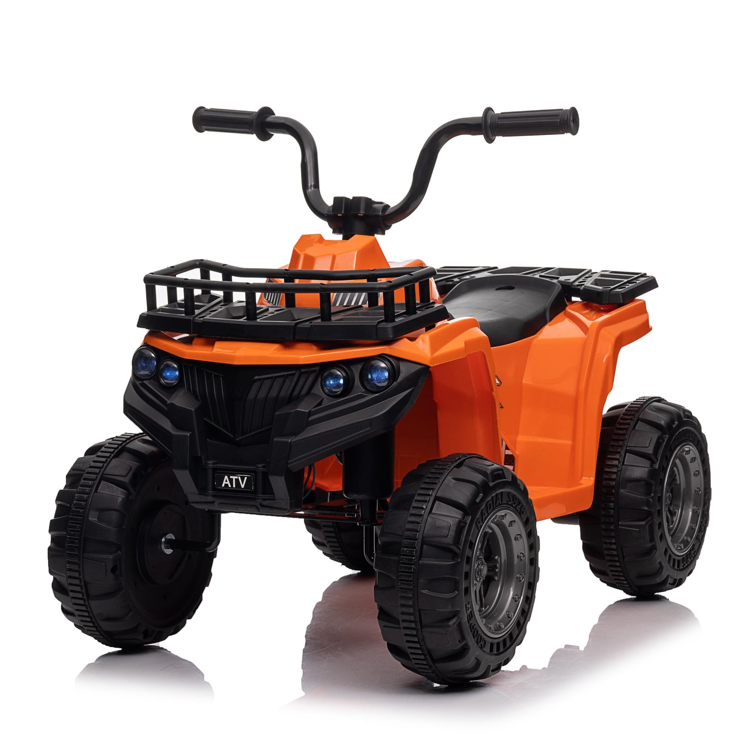 VIBESPARK 12V Battery Powered Ride on Toys, Kids Ride on ATV 4-Wheeler Quad Electric Car with One-Button Start, Ride on Toys for Toddlers W/ Storage Basket, Built-in Music, Bright LED Lights, Orange