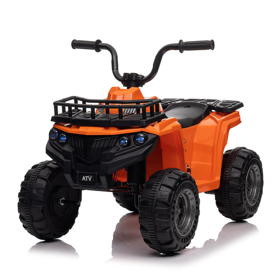 VIBESPARK 12V Battery Powered Ride on Toys, Kids Ride on ATV 4-Wheeler Quad Electric Car with One-Button Start, Ride on Toys for Toddlers W/ Storage Basket, Built-in Music, Bright LED Lights, Orange
