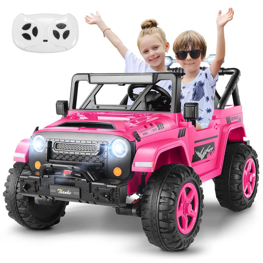 Vibespark 24V 2 Seater Kids Ride on Toys with Remote Control, 4×200W Motor, Electric Battery Powered Truck w/ 4 Wheels Spring Suspension, Bluetooth Music, 3 Speeds, LED Lights, Rose Red