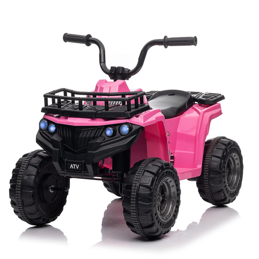 VIBESPARK 12V Battery Powered Ride on Toys, Kids Ride on ATV 4-Wheeler Quad Electric Car with One-Button Start, Ride on Toys for Toddlers W/ Storage Basket, Built-in Music, Bright LED Lights, Pink
