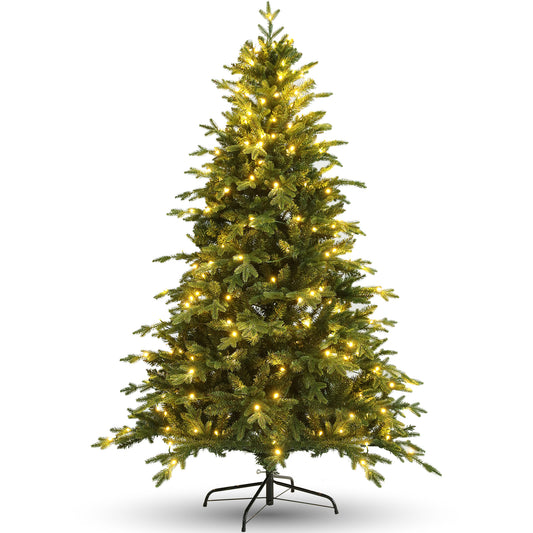 VIBESPARK 6 ft Prelit Artificial Christmas Tree, 1000 PE&PVC Branch Tips, 250 LED Lights, Metal Stand and Hinged Branches