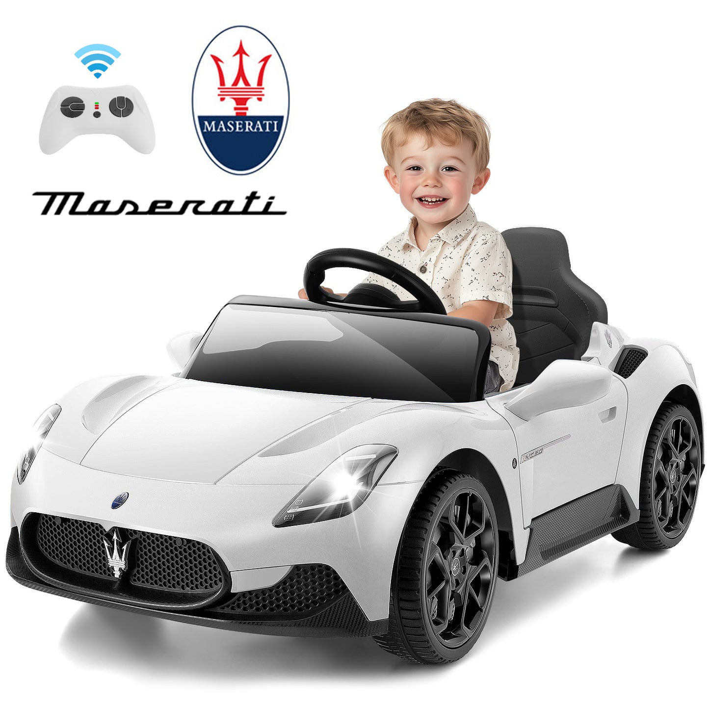 VIBESPARK 12V Licensed Maserati-MC20 Cielo Ride on Cars for Toddlers w/ Remote Control, Powered Ride on Toys, Kids Ride on Sports Car, Bluetooth, Soft Start, LED Lights, White