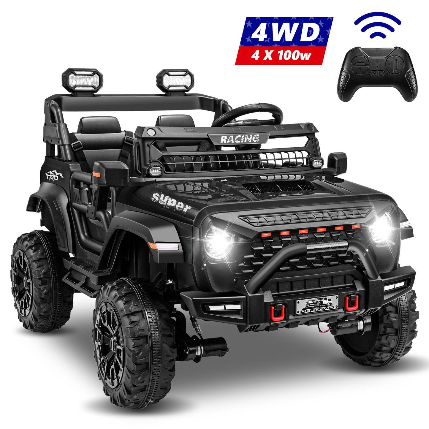 24V 9AH Kids Ride on Toys with Remote Control 400W Battery Powered Ride on Cars up to 5 MPH, Electric Truck Car W/ Bluetooth, 3 Speeds, LED Lights, Safety Belt, 4 Wheel Suspension, Black