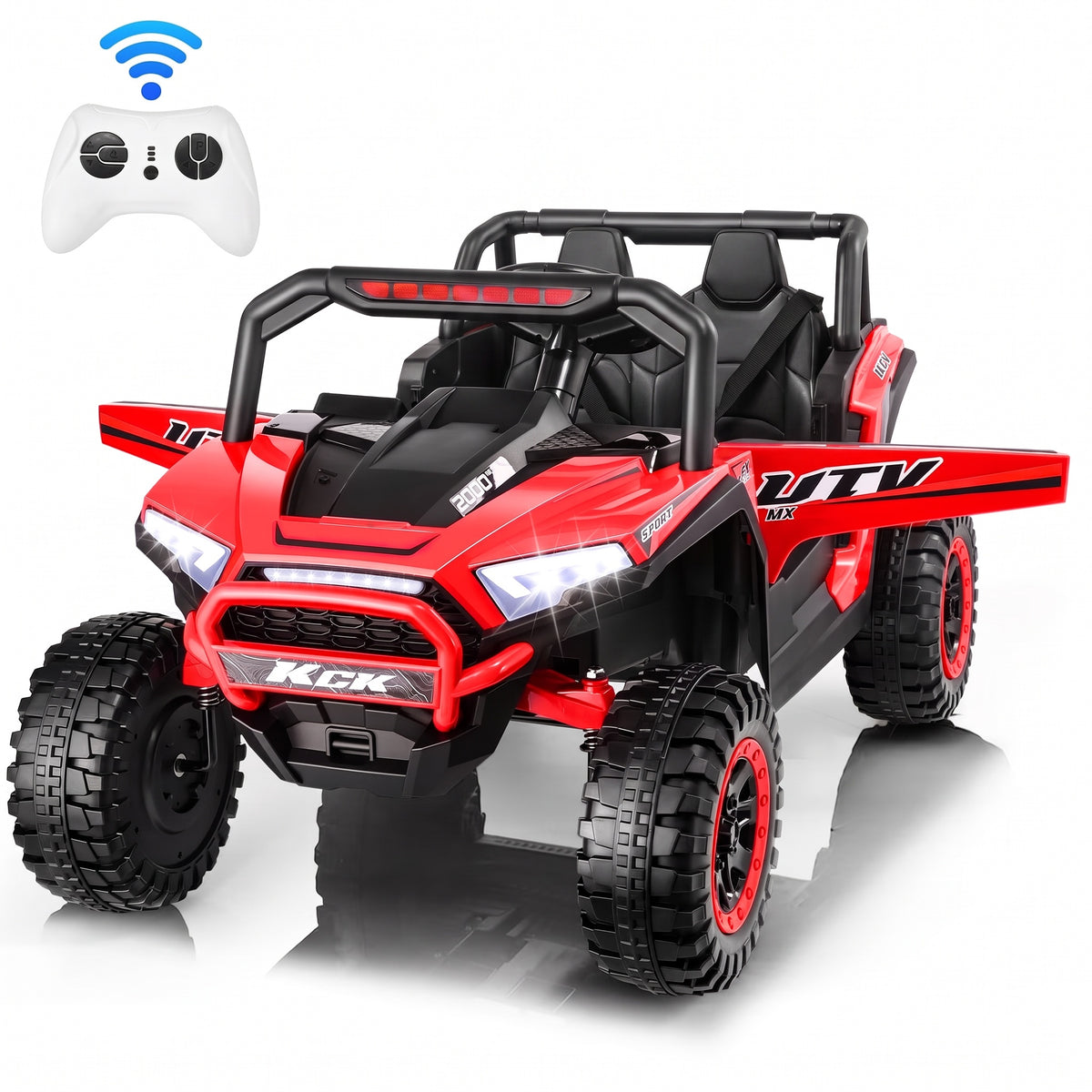VIBESPARK 24V 2 Seater Ride on Toys UTV with Remote Control, Electric Ride on Cars for Kids, Power Car Wheels, Colorful LED Lights, Bluetooth, Storage Space, Red