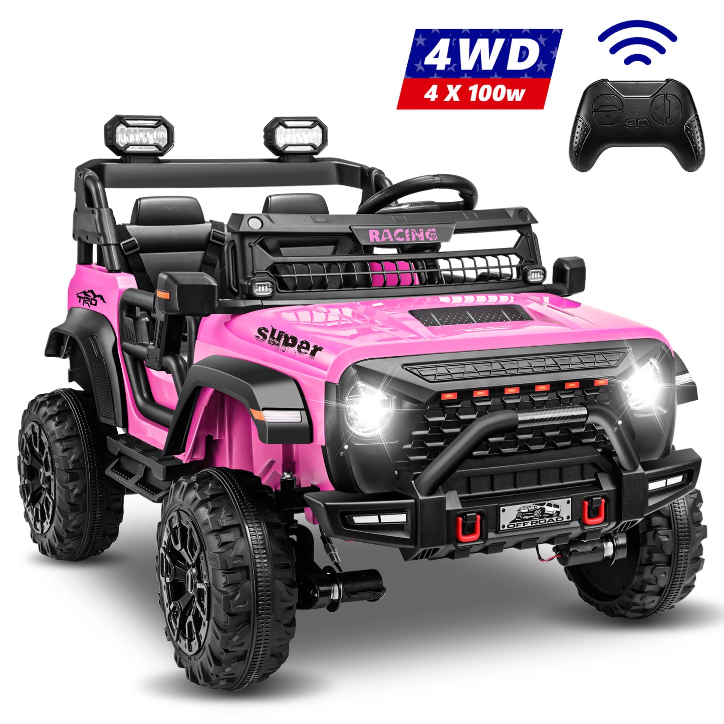 24V 9AH Kids Ride on Toys with Remote Control 400W Battery Powered Ride on Cars up to 5 MPH, Electric Truck Car W/ Bluetooth, 3 Speeds, LED Lights, Safety Belt, 4 Wheel Suspension, Pink