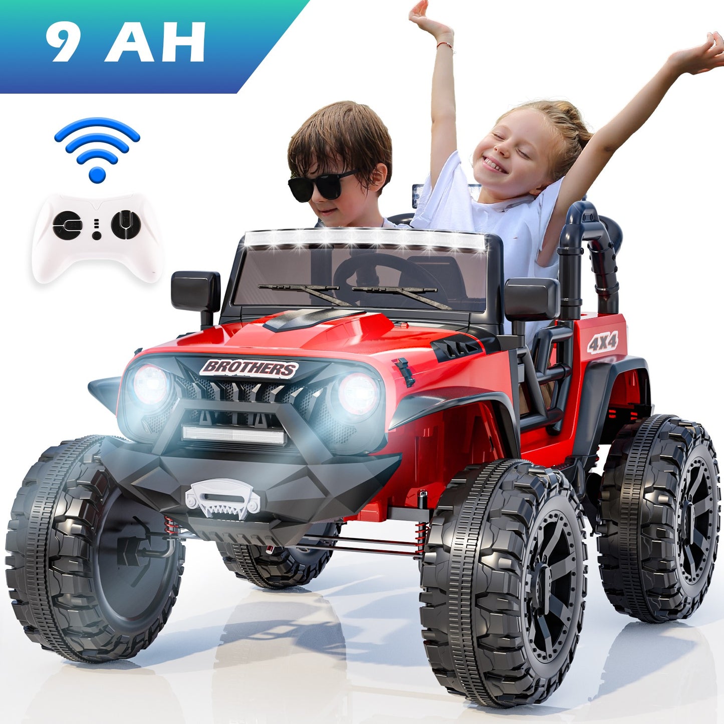 VIBESPARK 24V Ride on Truck Car 2-Seater Ride on Toys with Remote Control, 9AH Ride on Cars Electric Car for Kids w/ Bluetooth, Music, LED Head Lights & Rear Lights, Spring Suspension, Red