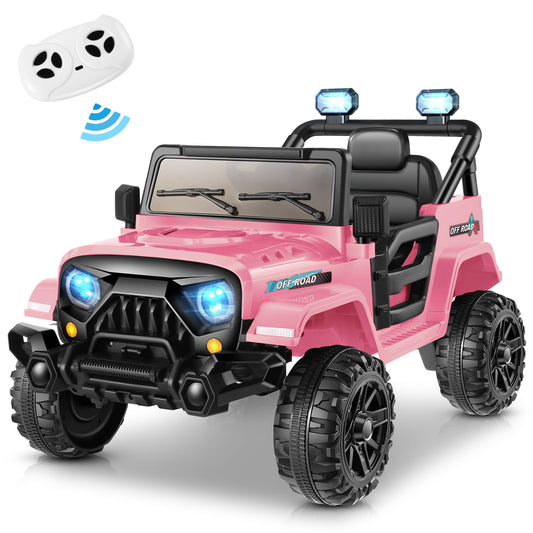 VIBESPARK 12 Volt Kids Ride on Truck Car Remote Control, 2X35W Motors, Electric Ride on Toys for Toddlers w/Bluetooth USB Music Player, 4 Wheels Suspension LED Lights Safety Belt, 3 Speed, Pink