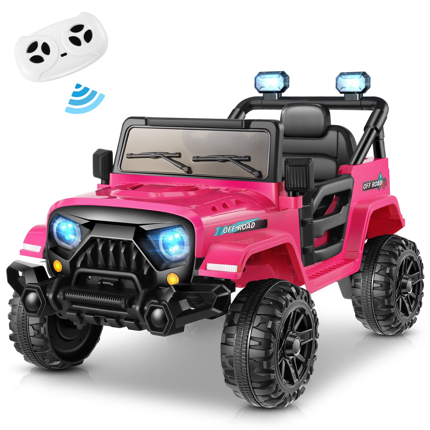 VIBESPARK 12 Volt Kids Ride on Truck Car Remote Control, 2X35W Motors, Electric Ride on Toys for Toddlers w/Bluetooth USB Music Player, 4 Wheels Suspension LED Lights Safety Belt, 3 Speed, Red