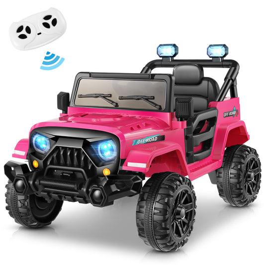 VIBESPARK 12 Volt Kids Ride on Truck Car Remote Control, 2X35W Motors, Electric Ride on Toys for Toddlers w/Bluetooth USB Music Player, 4 Wheels Suspension LED Lights Safety Belt, 3 Speed, Red