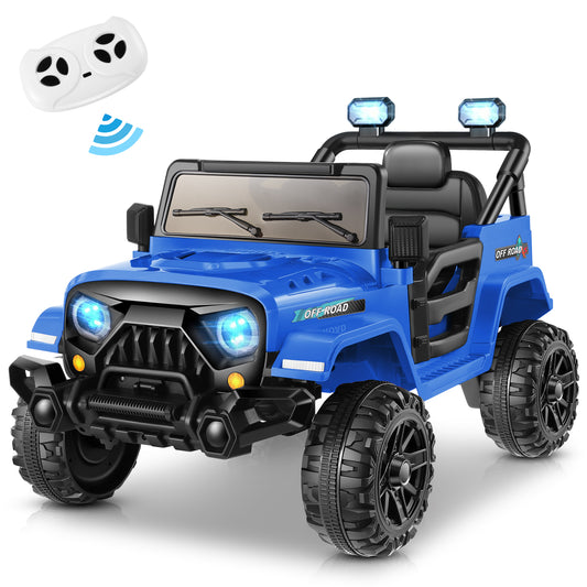 VIBESPARK 12 Volt Kids Ride on Truck Car Remote Control, 2X35W Motors, Electric Ride on Toys for Toddlers w/Bluetooth USB Music Player, 4 Wheels Suspension LED Lights Safety Belt, 3 Speed, Blue
