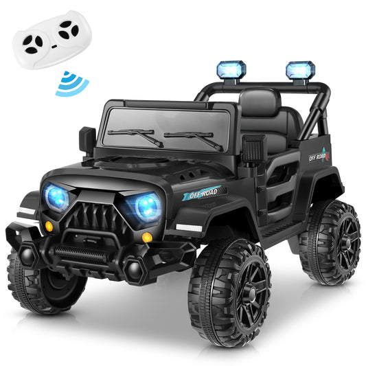 VIBESPARK 12 Volt Kids Ride on Truck Car Remote Control, 2X35W Motors, Electric Ride on Toys for Toddlers w/Bluetooth USB Music Player, 4 Wheels Suspension LED Lights Safety Belt, 3 Speed, Black