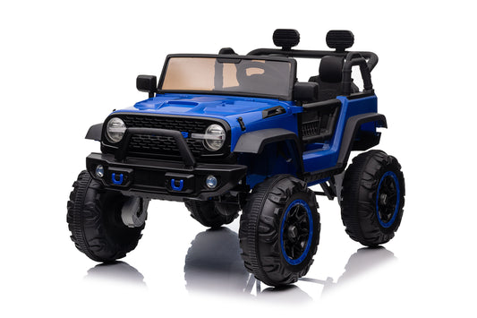 Vibespark 24V Ride on Toy w/ 2 Seater Remote Control, 4WD Battery Powered Ride on Truck with 3 Speeds, Spring Suspension, Bluetooth Music, LED Lights, MP3, Blue