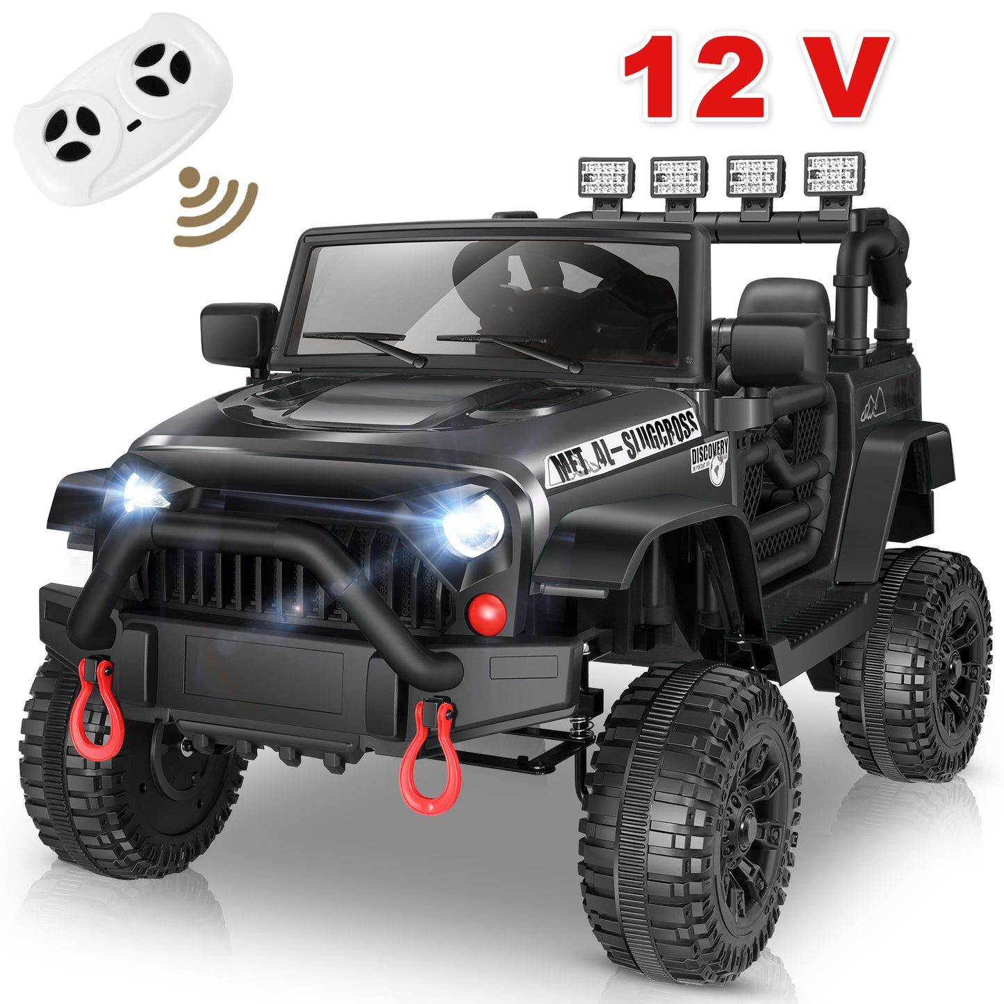 Farmdex 12V Kids Ride on Toys, Powered 4-Wheel Ride on Cars for Toddlers, Electric Car with Remote Control, Bluetooth, Music, MP3, LED Lights, 3 Speeds, Black