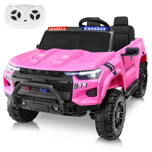VIBESPARK 24V 2-Seater Kids Ride on Police Car 4x4 Ride on Toys W/ Remote Control Battery Powered Ride on Electric Truck Car, Power Car Wheels W/ Police Siren, Speaker, Bluetooth, Music, Lights Pink