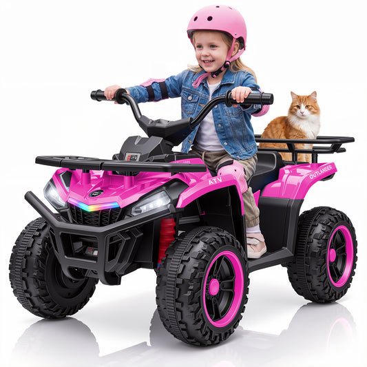 VIBESPARK 24V Ride on ATV for Kids Ages 3-6, 200W Four Wheeler Quad with 3.2 mph Max Speed, Colorful LED Lights, Music, 2 Storage Spaces, Ride On Toys for Boys Girls, Pink