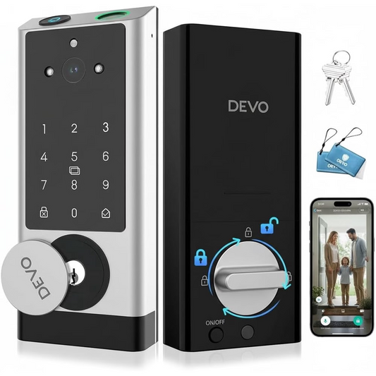 Video Smart Lock with Camera, 6-in-1 Fingerprint Keyless Entry Door Lock for Front Door, App Remote, Auto Locks, Wi-Fi Smart Deadbolt Lock, Easy Install, Gray