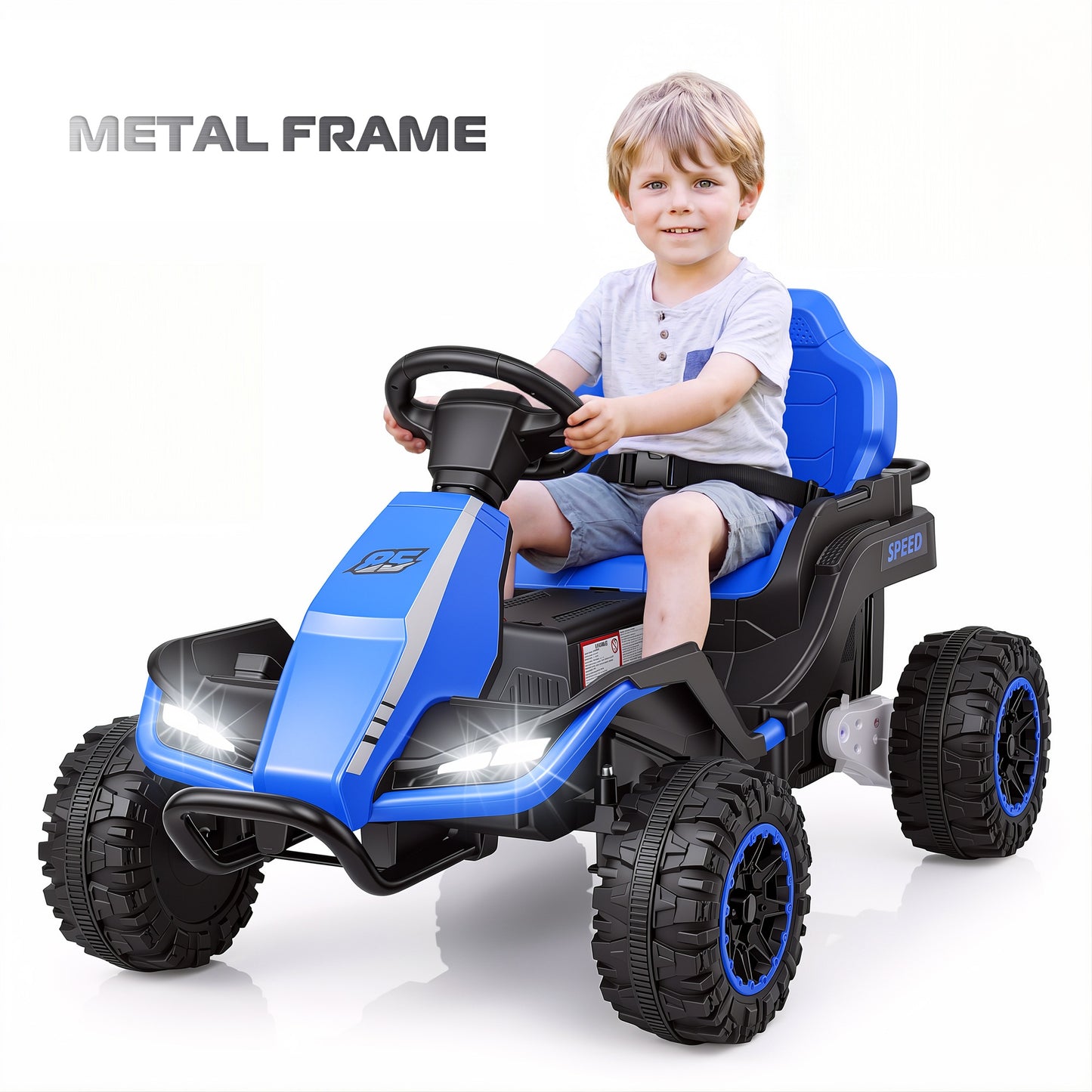 Farmdex 24 Volt Ride on Toys with Remote Control, 7AH Battery Ride on Cars, 4 Wheeler Quad ATV, Electric Car for Kids w/ Bluetooth, Music, Battery Display, LED Light Control, 5 MPH, Blue