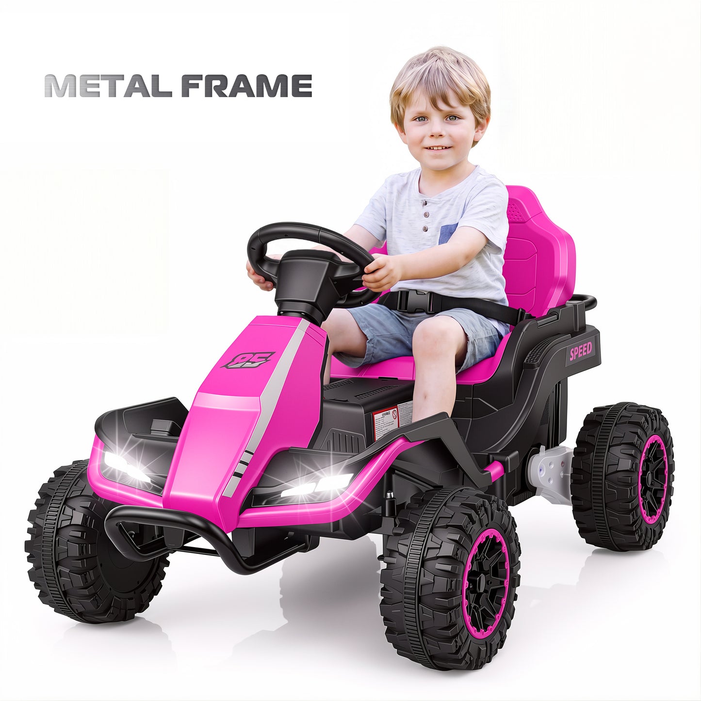 Farmdex 24 Volt Ride on Toys with Remote Control, 7AH Battery Ride on Cars, 4 Wheeler Quad ATV, Electric Car for Kids w/ Bluetooth, Music, Battery Display, LED Light Control, 5 MPH, Pink