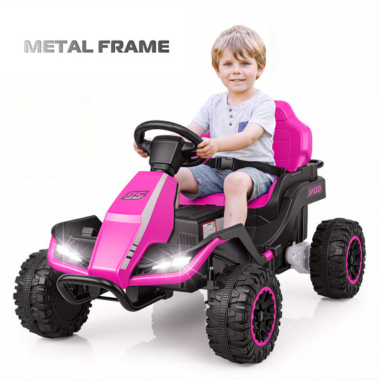 Farmdex 24 Volt Ride on Toys with Remote Control, 7AH Battery Ride on Cars, 4 Wheeler Quad ATV, Electric Car for Kids w/ Bluetooth, Music, Battery Display, LED Light Control, 5 MPH, Pink