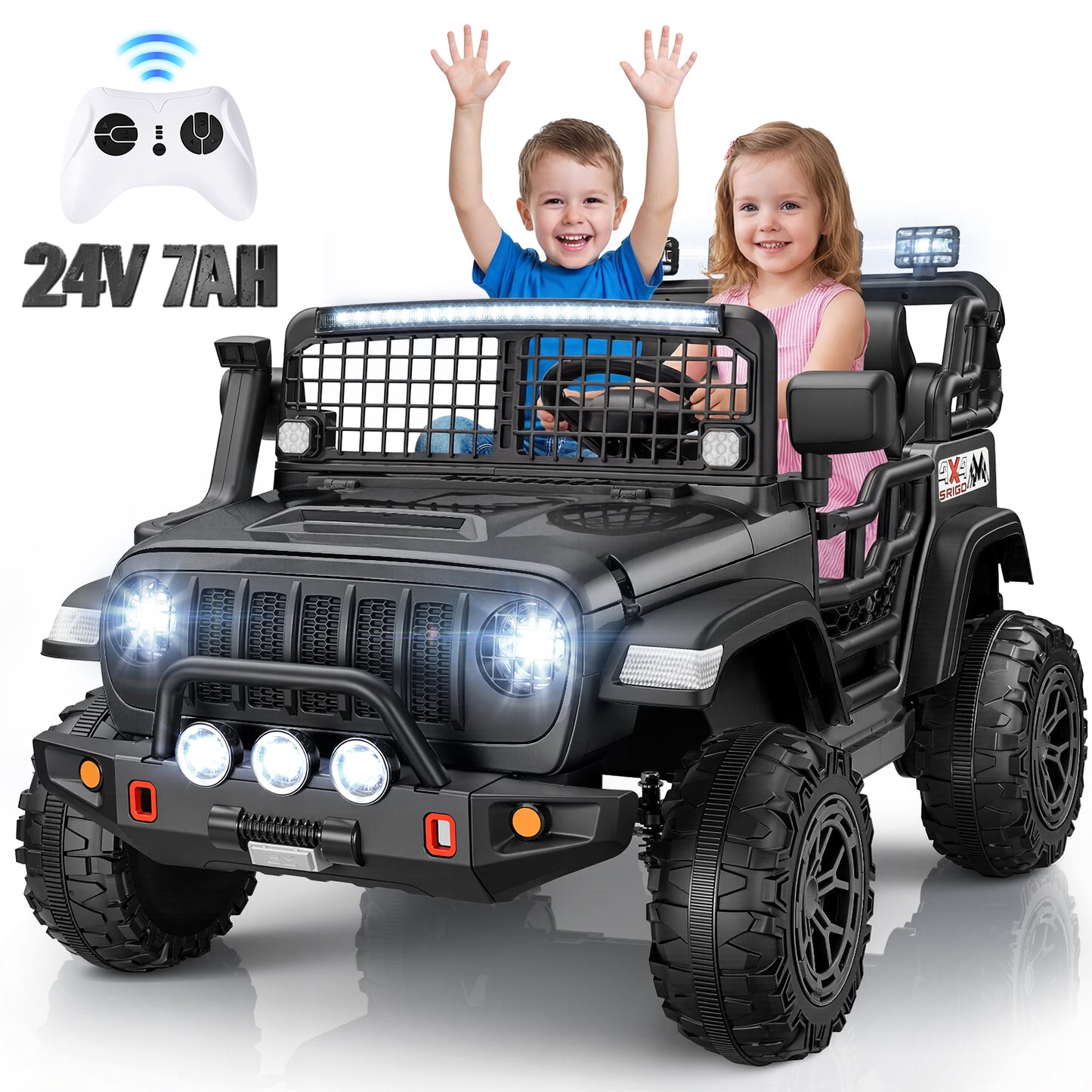 VIBESPARK 24V 2-Seater Ride on Toys, Kids Electric Ride on Cars with Remote Control, 400W Powered Ride on Truck w/ Bluetooth, 3-Point Seat Belts, Spring Suspension, Black