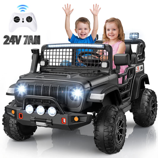 VIBESPARK 24V 2-Seater Ride on Toys, Kids Electric Ride on Cars with Remote Control, 400W Powered Ride on Truck w/ Bluetooth, 3-Point Seat Belts, Spring Suspension, Black