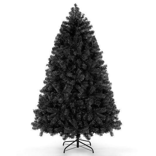 Funcid 6ft Hinged Artificial Black Halloween Tree, Artificial Christmas Tree w/ 1,477 Branch Tips, Foldable Metal, 100% New PVC Material, for Indoor and Outdoor Halloween Decorations