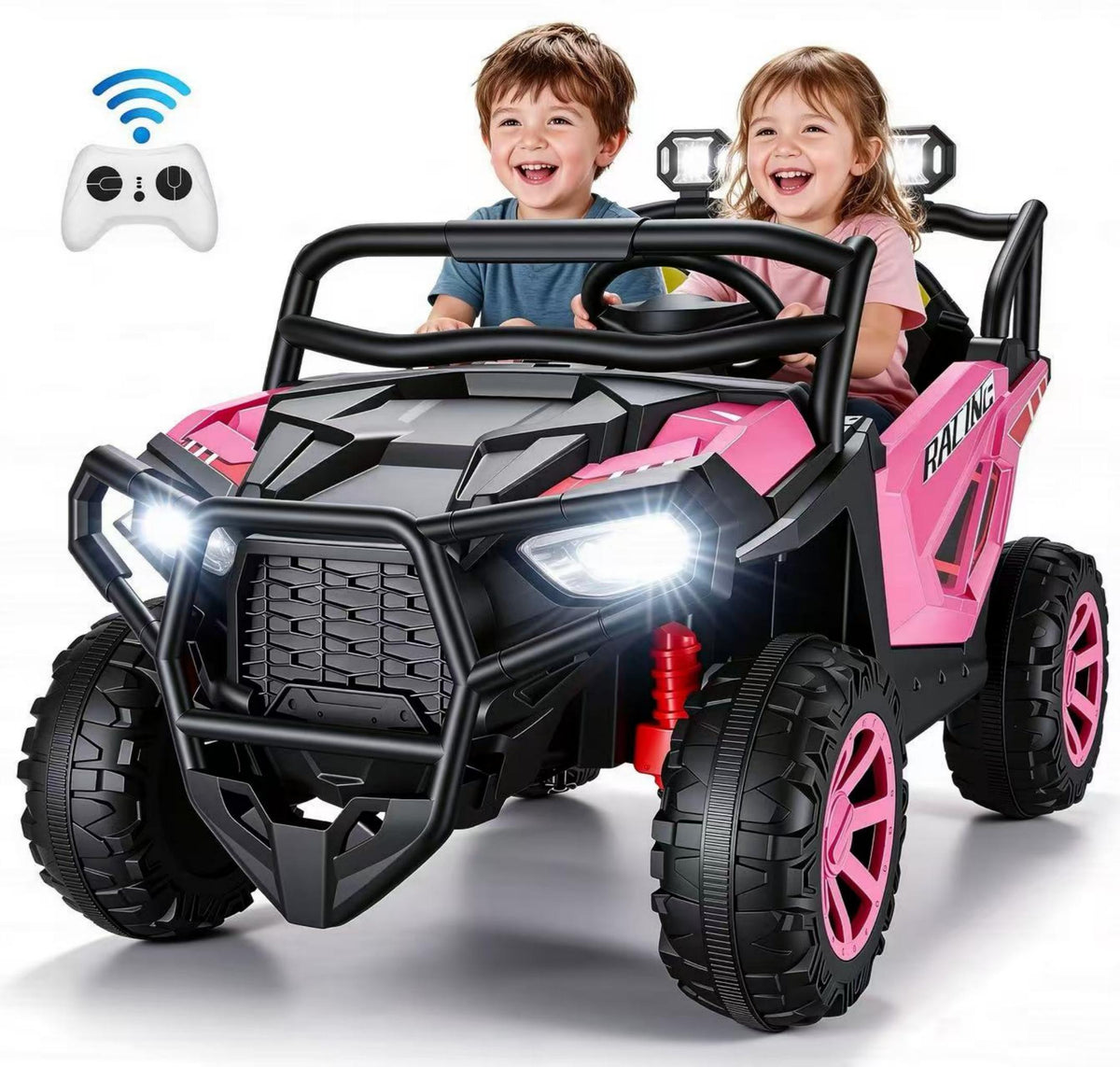 VIBESPARK 24Volt 2-Seater Ride On Cars with Remote, 400W Powered Ride On Toys with Bluetooth, MP3 & LED Lights, Electric Off-Road Toy Car for Boys & Girls Ages 3-8, Best Gift for Kids.