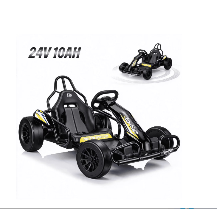 VIBESPARK Drift Go Kart, 24V 10AH Electric Go Kart for Kids Ages 6-14, 360° Drift Mode, Ride On Car with Backrest & Adjustable Seat, 300W Dual Motors, Max Speed 7.5mph/h, Black