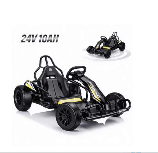 VIBESPARK Drift Go Kart, 24V 10AH Electric Go Kart for Kids Ages 6-14, 360° Drift Mode, Ride On Car with Backrest & Adjustable Seat, 300W Dual Motors, Max Speed 7.5mph/h, Black