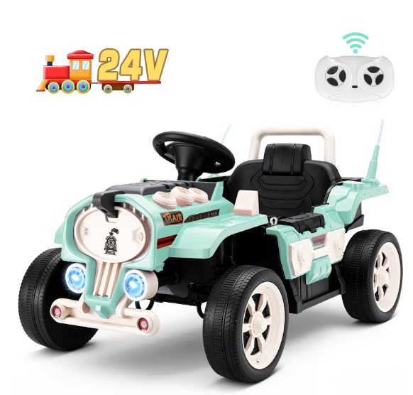 Farmdex 24 Volt Ride on Toys, Ride On Train Car for Toddlers with Parent Remote Control, Electric Car for Kids Aged 2-6, Spring Suspension, MP3, LED Lights, Bluetooth, Green